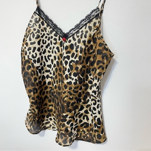 VINTAGE | Animal Print Leopard Cheetah Satin Lace Trim Cami Blouse Top - Picture 1 of 5